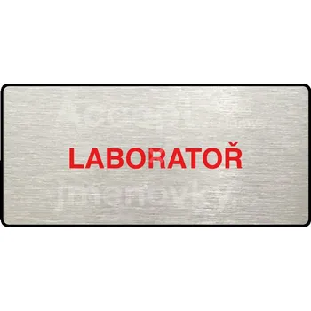 Značení Stříbrný&nbsp;piktogram "LABORATOŘ" s červeným textem a rámečkem&nbsp;-