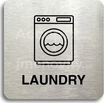 Informační tabulka Stříbrný piktogram "prádelna IV" s černým textem bez rámečku - 80 x 80 mm