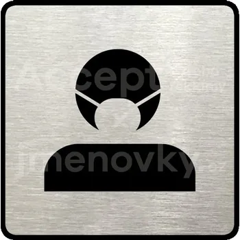 Informační tabulka Stříbrný piktogram "respirátor II" s černým textem a rámečkem -