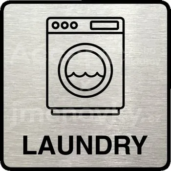 Informační tabulka Stříbrný piktogram "prádelna IV" s černým&nbsp;textem a rámečkem&nbsp;-