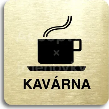 Informační tabulka Zlatý piktogram "kavárna" s černým&nbsp;textem bez rámečku&nbsp;-