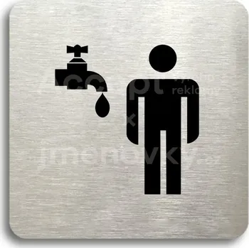 Informační tabulka Stříbrný piktogram "umývárna muži" s černým&nbsp;textem bez rámečku -
