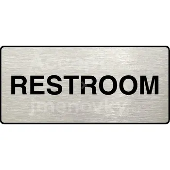 Informační tabulka Stříbrný piktogram "RESTROOM" s černým textem a rámečkem -