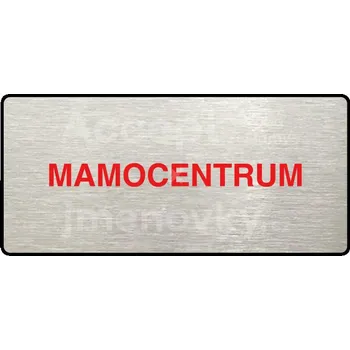 Informační tabulka Stříbrný&nbsp;piktogram "MAMOCENTRUM" s červeným textem a rámečkem&nbsp;-