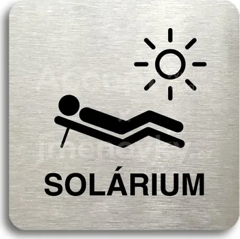 Informační tabulka Stříbrný piktogram "solárium V" s černým textem bez rámečku - 80 x 80 mm