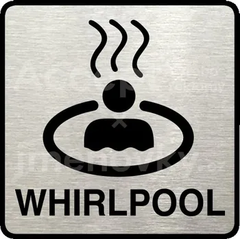 Informační tabulka Stříbrný piktogram "whirlpool II" s černým textem a rámečkem - 80 x 80 mm