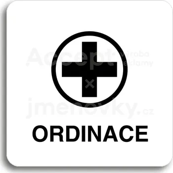 Značení Bílý piktogram "ordinace VI" s černým textem bez rámečku -