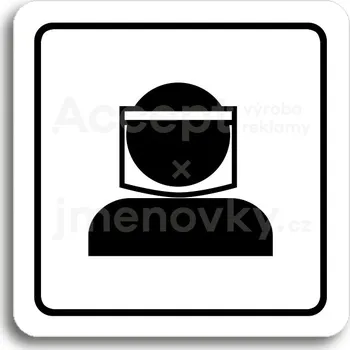 Informační tabulka Bílý piktogram "ochranný štít III" s černým textem a rámečkem&nbsp;-