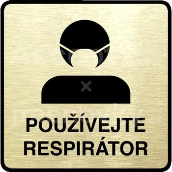 Informační tabulka Zlatý piktogram "používejte respirátor III" s černým&nbsp;textem a rámečkem&nbsp;-