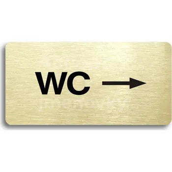 Značení Zlatý piktogram "WC VPRAVO" s černým&nbsp;textem bez rámečku&nbsp;-