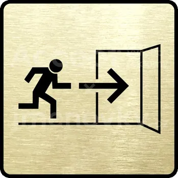 Informační tabulka Zlatý piktogram "nouzový východ VII" s černým textem a rámečkem -