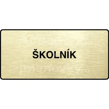 Informační tabulka Zlatý piktogram "ŠKOLNÍK" s černým&nbsp;textem a rámečkem&nbsp;-