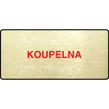 Informační tabulka Zlatý&nbsp;piktogram "KOUPELNA" s červeným textem a rámečkem&nbsp;-