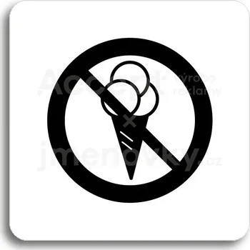 Informační tabulka Bílý piktogram "zákaz vstupu se zmrzlinou II" s černým textem bez rámečku&nbsp;-