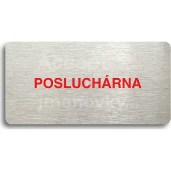 Značení Stříbrný&nbsp;piktogram "POSLUCHÁRNA" s červeným textem bez rámečku&nbsp;-
