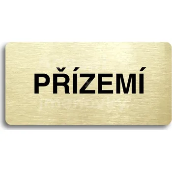 Informační tabulka Zlatý piktogram "PŘÍZEMÍ" s černým&nbsp;textem bez rámečku&nbsp;-