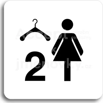 Značení Bílý piktogram "šatna ženy 2" s černým textem bez rámečku -