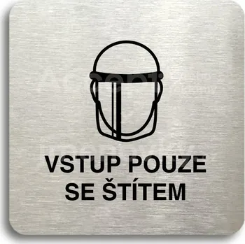 Značení Stříbrný piktogram "vstup pouze se štítem V" s černým textem bez rámečku -