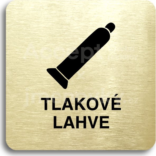 Zlatý piktogram "tlakové lahve" s černým textem bez rámečku -