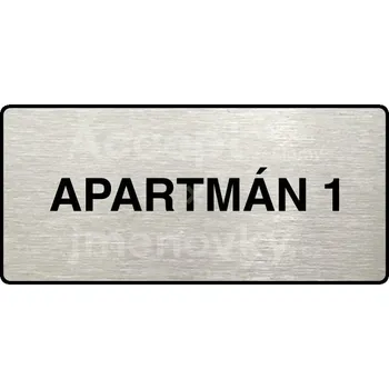 Informační tabulka Stříbrný piktogram "APARTMÁN 1" s černým&nbsp;textem a rámečkem&nbsp;-