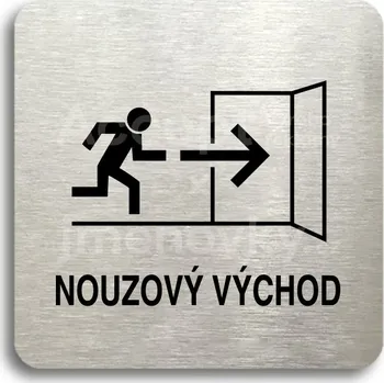 Informační tabulka Stříbrný piktogram "nouzový východ IV" s černým&nbsp;textem bez rámečku -