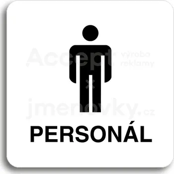 Informační tabulka Bílý piktogram "WC muži personál" s černým textem bez rámečku&nbsp;-