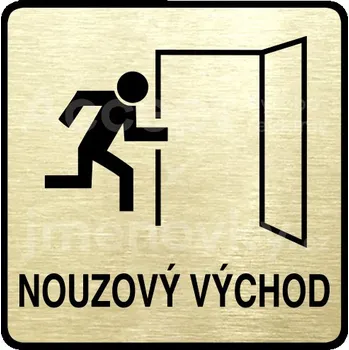 Značení Zlatý piktogram "nouzový východ II" s černým textem a rámečkem -