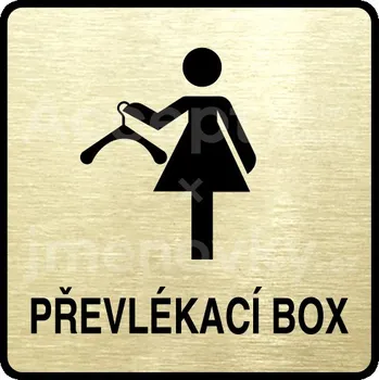 Informační tabulka Zlatý piktogram "převlékací box IV" s černým textem a rámečkem -