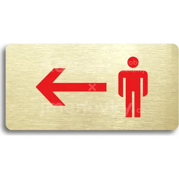 Značení Zlatý piktogram "WC MUŽI VLEVO" s červeným textem bez rámečku -