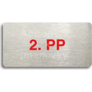 Informační tabulka Stříbrný&nbsp;piktogram "2. PP" s červeným textem bez rámečku&nbsp;-