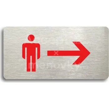 Informační tabulka Stříbrný&nbsp;piktogram "WC MUŽI VPRAVO" s červeným textem bez rámečku&nbsp;-
