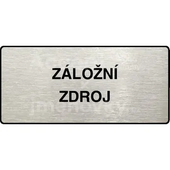 Informační tabulka Stříbrný piktogram "ZÁLOŽNÍ ZDROJ" s černým&nbsp;textem a rámečkem&nbsp;-