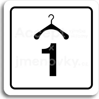 Informační tabulka Bílý piktogram "šatna 1 II" s černým textem a rámečkem&nbsp;-