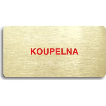 Informační tabulka Zlatý&nbsp;piktogram "KOUPELNA" s červeným textem bez rámečku&nbsp;-