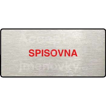 Informační tabulka Stříbrný&nbsp;piktogram "SPISOVNA" s červeným textem a rámečkem&nbsp;-