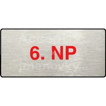 Informační tabulka Stříbrný&nbsp;piktogram "6. NP" s červeným textem a rámečkem&nbsp;-