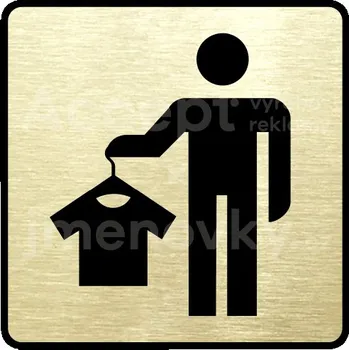 Informační tabulka Zlatý piktogram "převlékací box VIII" s černým&nbsp;textem a rámečkem&nbsp;-