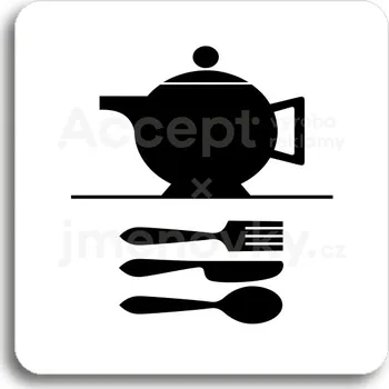 Značení Bílý piktogram "kuchyňka" s černým textem bez rámečku&nbsp;-