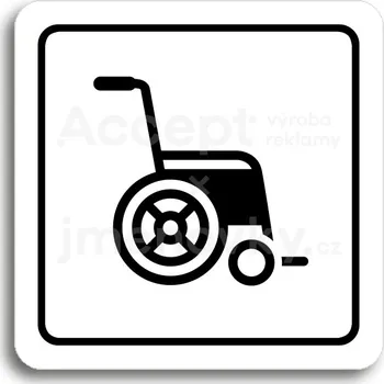 Informační tabulka Bílý piktogram "invalidní vozík" s černým textem a rámečkem&nbsp;-