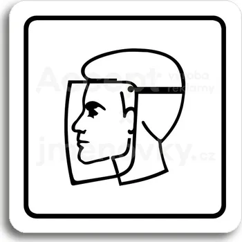 Informační tabulka Bílý piktogram "ochranný štít II" s černým textem a rámečkem&nbsp;-