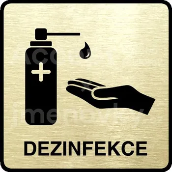 Informační tabulka Zlatý piktogram "dezinfekce II" s černým&nbsp;textem a rámečkem&nbsp;-