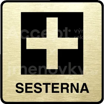 Informační tabulka Zlatý piktogram "sesterna" s černým&nbsp;textem a rámečkem&nbsp;-