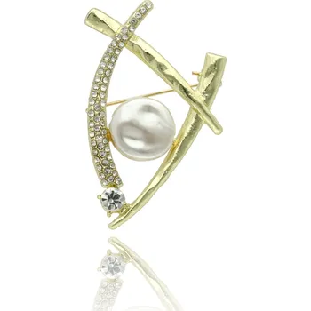 Brož Yvon Brož s imitací perly a broušeným sklem ve zlaté barvě