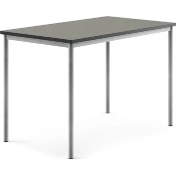 Jídelní stůl Stůl SONITUS, 1400x800x900 mm, stříbrné nohy, deska s linoleem, tmavě šedá