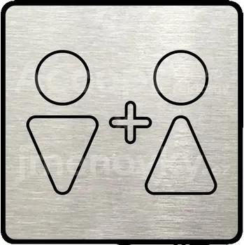 Informační tabulka Stříbrný piktogram "WC muži, ženy VI" s černým textem a rámečkem -