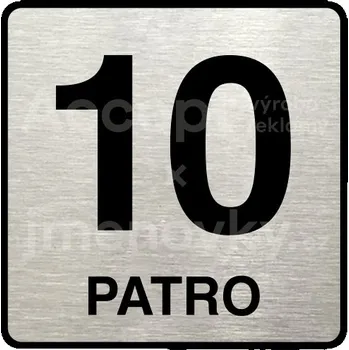 Informační tabulka Stříbrný piktogram "10 patro" s černým&nbsp;textem a rámečkem&nbsp;-