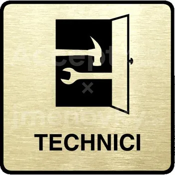 Informační tabulka Zlatý piktogram "technici" s černým textem a rámečkem - 80 x 80 mm