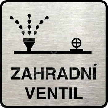 Informační tabulka Stříbrný piktogram "zahradní ventil" s černým&nbsp;textem a rámečkem&nbsp;-