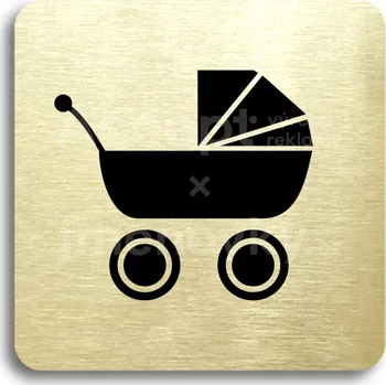 Informační tabulka Zlatý piktogram "kočárek" s černým&nbsp;textem bez rámečku&nbsp;-