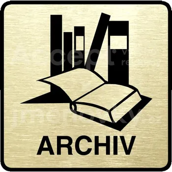 Informační tabulka Zlatý piktogram "archiv" s černým&nbsp;textem a rámečkem&nbsp;-